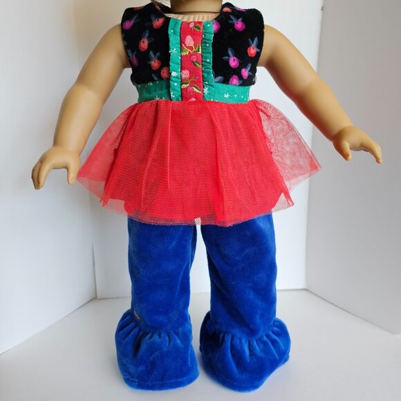 Matilda Jane Caroling Away Doll Clothes Red Tulle Top & Blue Velour Ruffle Pants - Picture 2 of 13
